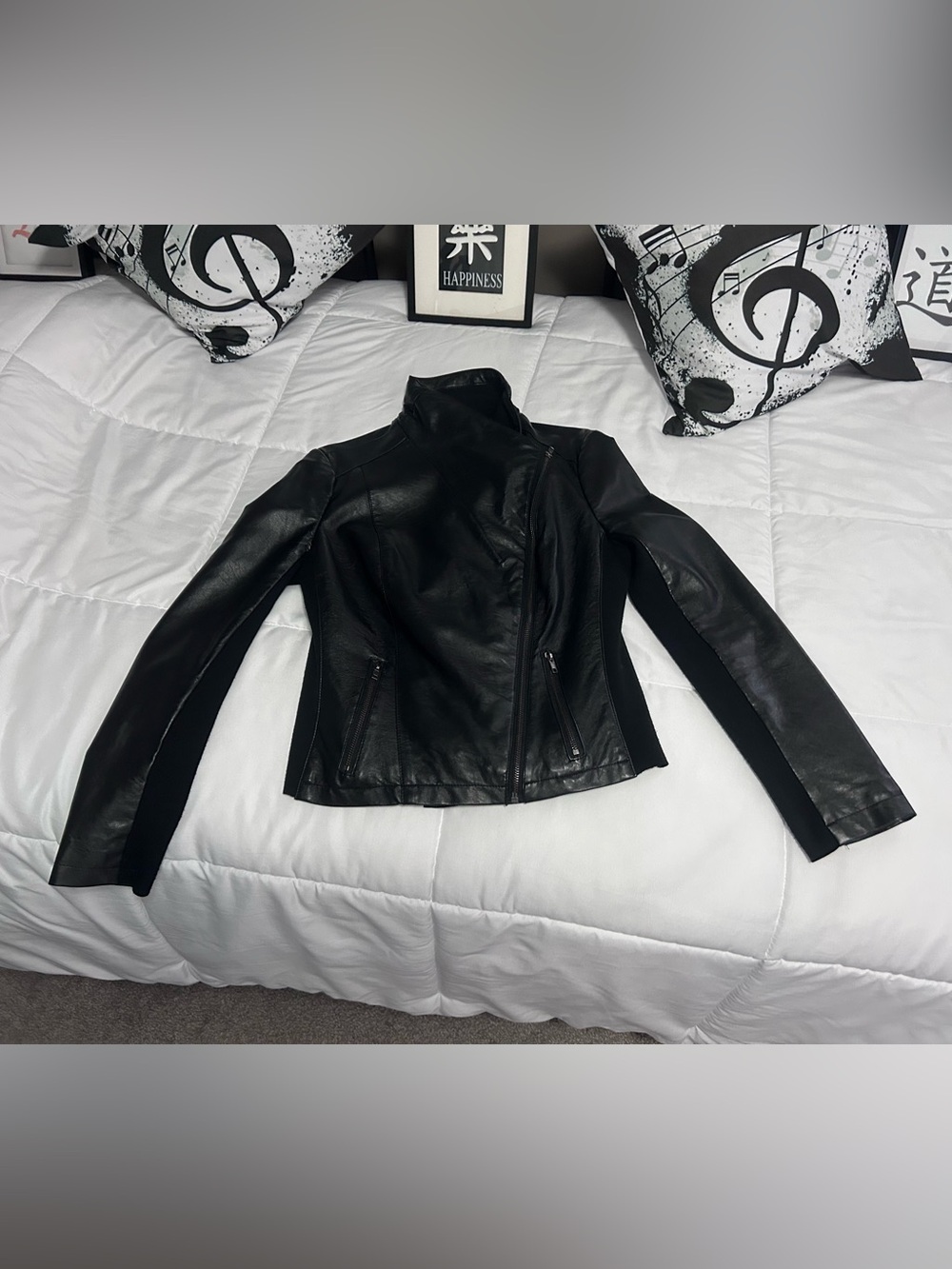 Women's Black Faux Leather Asymmetrical Zip Jacket
